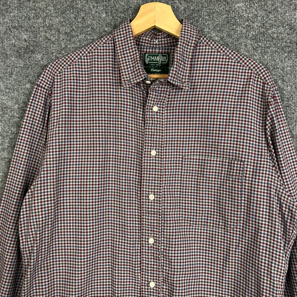 Gitman Bros Vintage Button Down Shirt Mens Large Red Blue Gingham Excellent USA - Picture 3 of 8